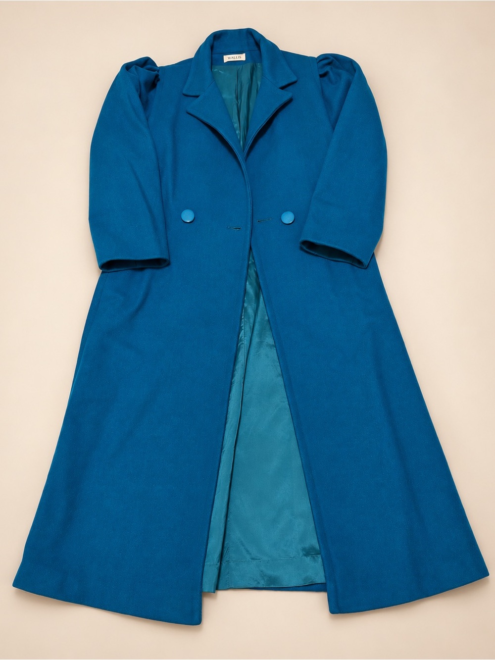 Vintage Jill Jr. Teal Blue Long Coat – Puff Shoulder